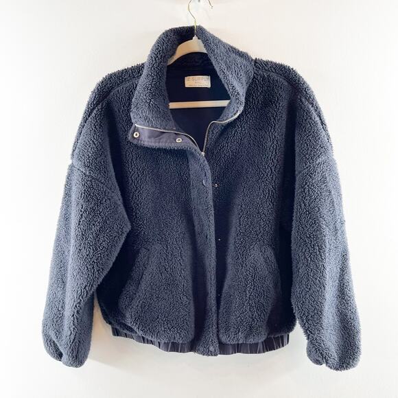 Z Supply Dakota Dropped Shoulder Full Zip Winter Sherpa Jacket Navy Small - Picture 4 of 6